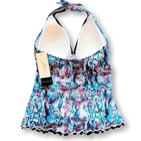 New! PROFILE BY GOTTEX Snake Charm Tummy Control Halter Swim Tankini Top - Picture 4 of 5